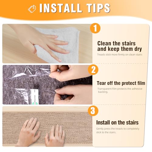 Linen Stair Treads Non Slip 15pcs 8"X30" Stair Runner for Wooden Steps Peel and Stick Stairs Carpet Treads Indoor Staircase Covers Mat with Self-Adhesive Backing for Pets and Kids Beige