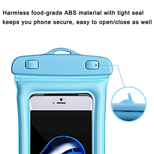 Sagton Waterproof Phone Case,Floating Pouch Night-Visible Smartphone Dry Bag for iPhone X/8/8 Plus/7/7 Plus/6S/6/6S Plus/SE/5S/5C,Samsung Galaxy S8/S8 Plus/Note 8 6 5,up to 6 inch diagonal (Sky Blue)