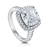 BERRICLE Sterling Silver 4.38 ct.tw Cushion Cubic Zirconia CZ Halo Engagement Wedding Bridal Ring