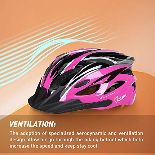 JBM Adult Cycling Bike Helmet Specialized for Men Women Safety Protection CPSC Certified (18 Colors) Black/Red/Blue/Pink/Silver Adjustable Lightweight Helmet (Pink & Black (New), Adult)