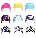 Eforstore Swimming Caps Long Hair Swim Cap Pleated Cloth Fabric Bathing Hats Lycra Beanie Hat for Adult Men Women