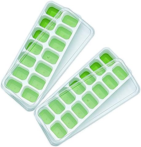 2-Pack Ice Cube Trays, Pensenion Silicone Ice Trays with Lid Flexible Easy Release Ice Mould Baby Food Freezer Tray, Dishwasher Safe BPA Free - Green