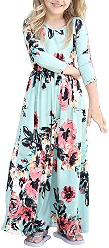 QIJOVOGirl Floral Maxi Dress with Pockets Sleeves Long Holiday Dress