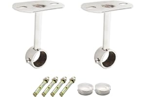 2 Pack Ceiling Mount Bracket, Stainless Steel Wardrobe Pipe Bracket Rod Holder Ceiling Holder, ULIFESTAR Shower Curtain Closet Wardrobe Rod Lever Support Holder Pipe Flange Socket 25x150mm/1x6''