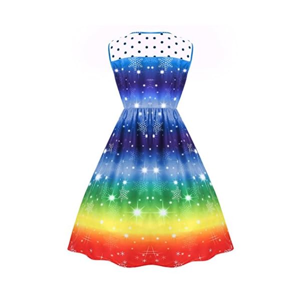 Elogoog Women Christmas Dress, Vintage Sleeveless Rainbow Mini Xmas Party Swing Gown - Image 3