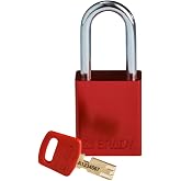 Brady SafeKey Lockout Padlock Aluminum Red 1.5" Steel Shkl Keyed Different