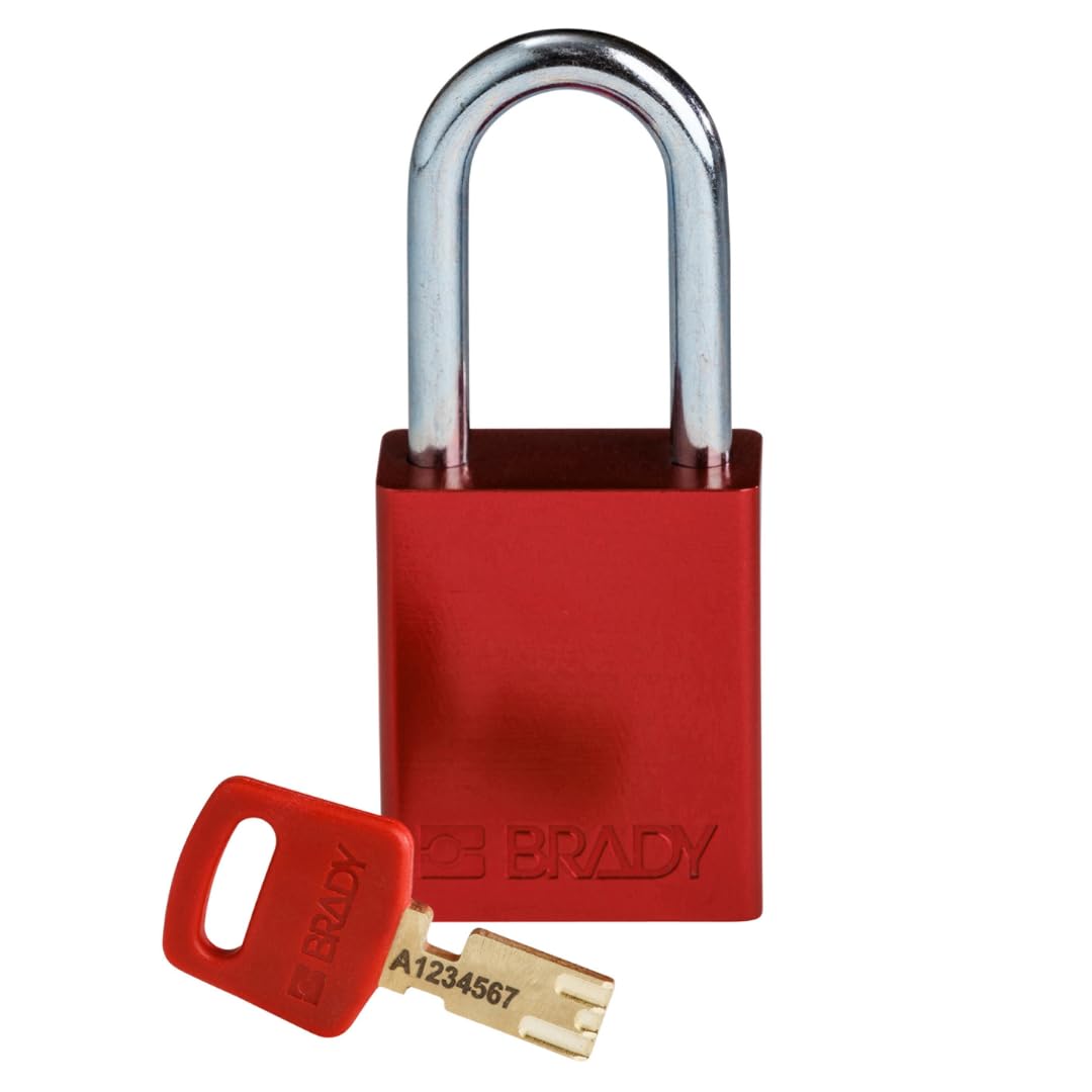 Brady SafeKey Padlock Aluminum - Lockout Padlock with Key - Lockout Tagout Security Lock for Indoor and Outdoor Use - Shackle Height 38.10 mm - Keyed Differently - Red