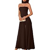 ChiaoLezhee Women's Maxi Tube Dress with Scarf, Drop Waist High Slit Formal Prom, Wedding Guest Cocktail Party Gown