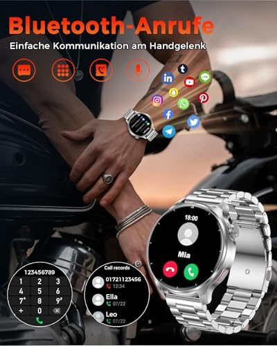 Smartwatch Herren, 1000mAh Akku, 1,52'' HD Großes Display, Silber