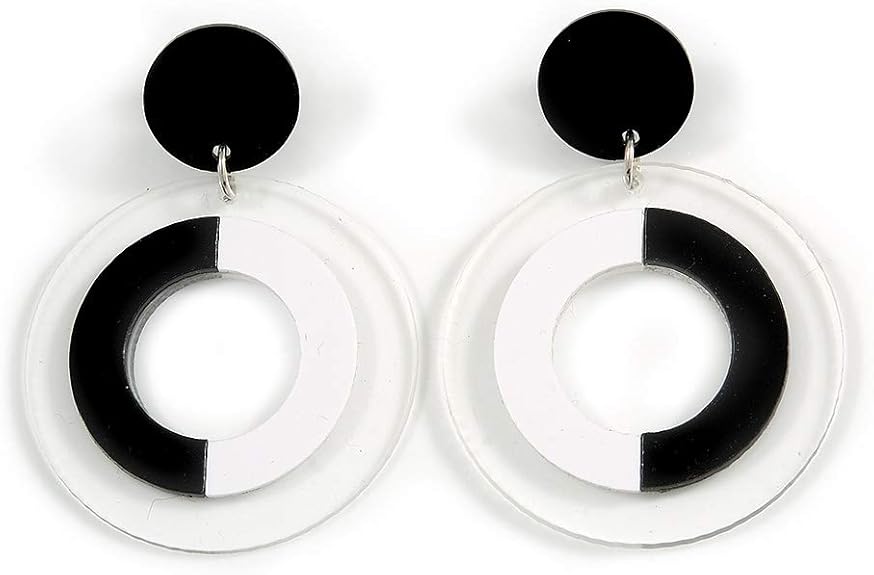 Amazon.com: Black/White/Transparent Acrylic Hoop/Drop Earrings - 60mm Long: Jewelry