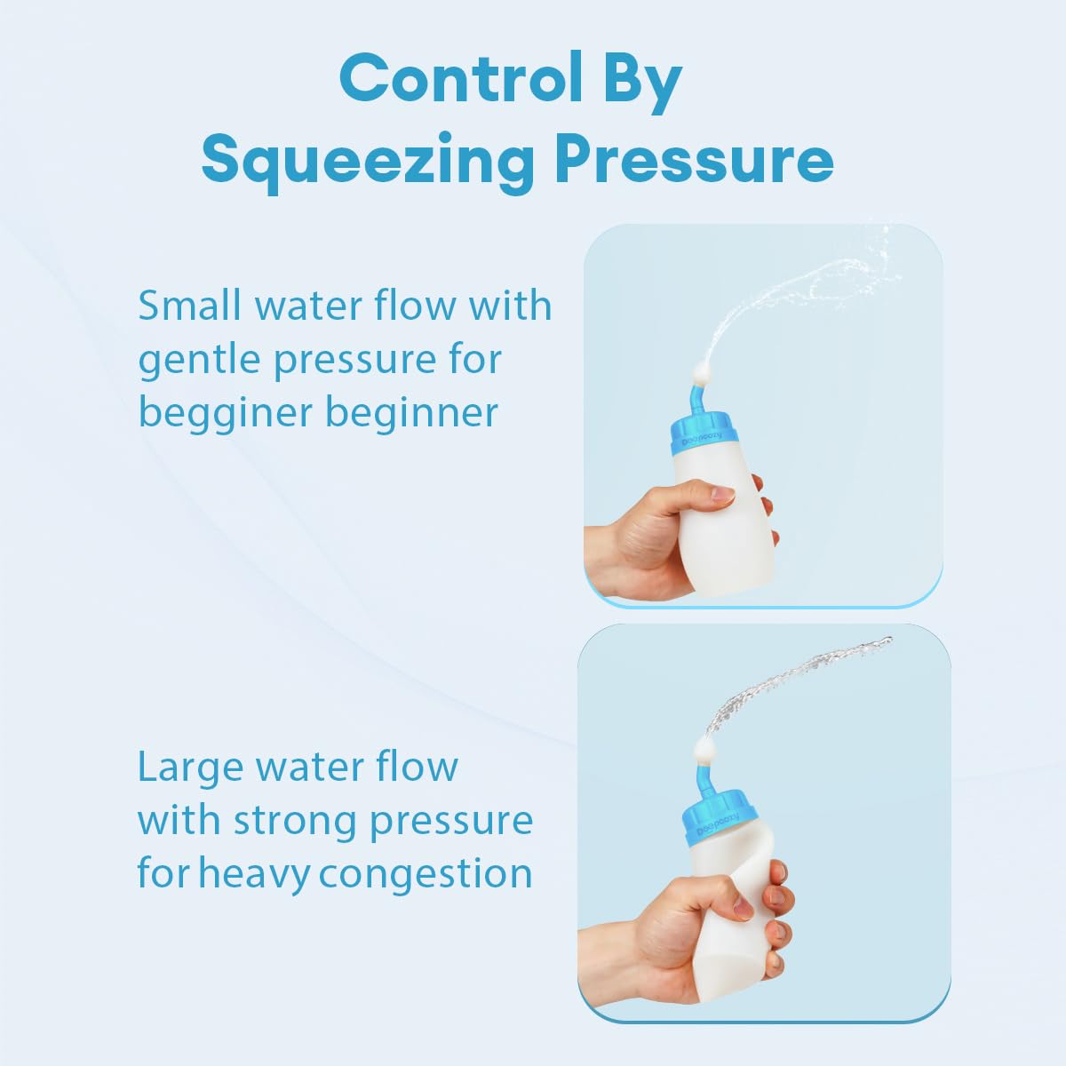 Neti Pot Sinus Rinse, Soft Tip Silicone Netting Pot for Sinus Squeeze Bottle, Nose Wash Cleaner Pressure Rinse with Sticker Thermometer for Adult & Kid 300ml with 30 Saline Packets（Blue）
