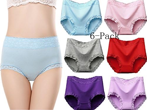 Womens Cotton Stretch Panties Sexy Lace Briefs Underwear Seamless Hipster Panty（6Pack） (L)