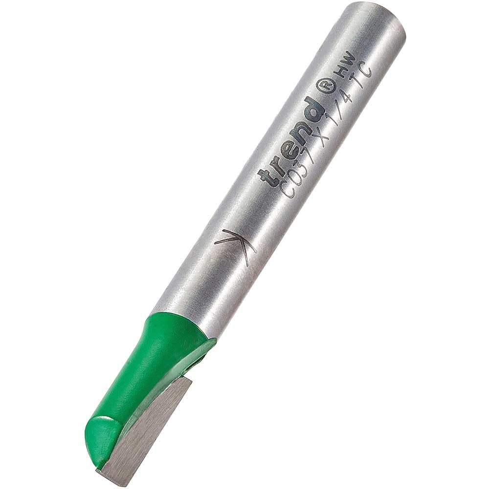 Trend CraftPro One Flute Straight Router Cutter Bit, 1/4 Inch Shank, 6.3mm Cut Diameter & 12.7mm Cut Length, Tungsten Carbide Tipped, C037X1/4TC, Silver