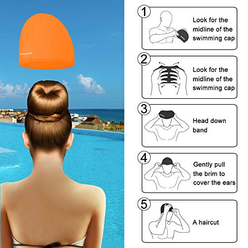Msicyness Swimming Caps for Men and Women Long Curly Hair Swim Cap Stretchy Swimmer Hat Unisex Adults Size - Thumbnail 2