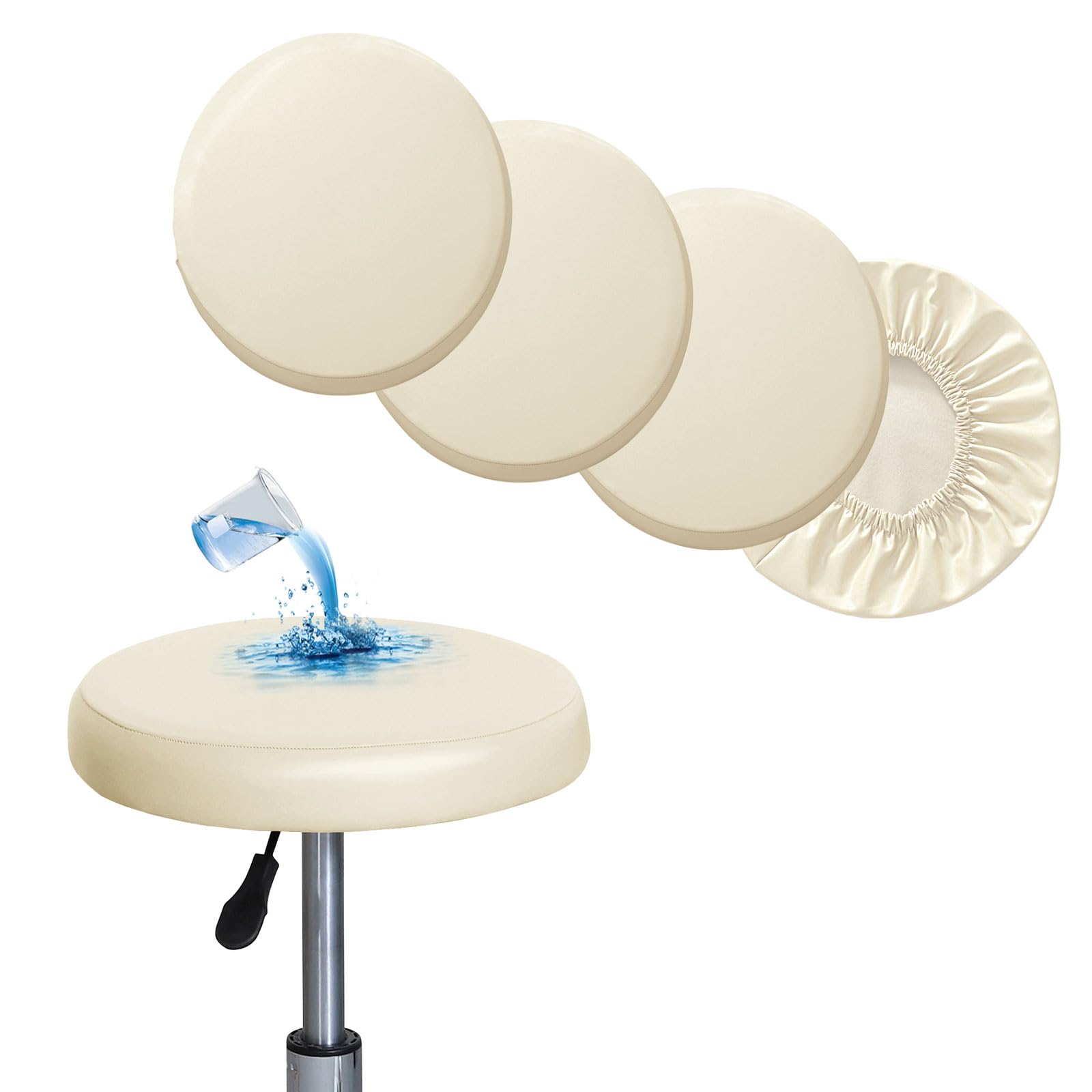 Photo 1 of Shukii Stool Covers Round 2 Pack Bar Watedrproof PU Slipcover with Elastic Cushion Seat for Chair, Beige
