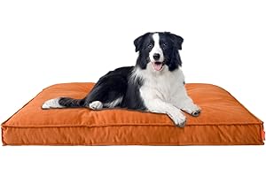 WELLYELO Extra Large Dog Bed Outdoor Dog Crate Beds for Extra Large Large Dogs Anti-Slip Dog Crate Pad Pet Bed Machine Washable (44x32x4, Orange-1)