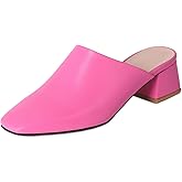 SHEMEE Women's Closed Square Toe Chunky Heel Slides Mule Pumps Slip On Mid Block Heels Slippers Sandals Backless Slingback Shoes