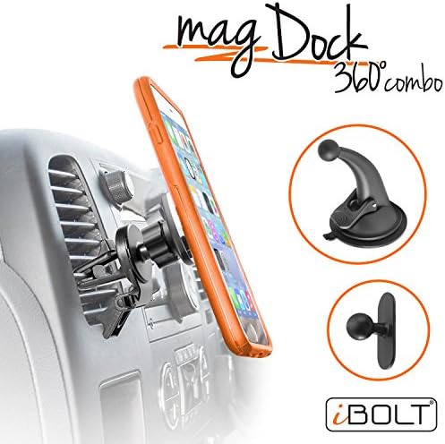 iBOLT magDock 360 Combo- Universal Magnet car mount with 3 different mounting options: Suction cup, Air Vent, and adhesive mount. Works w/ most phones and Cases(Samsung Galaxy S7, iPhone X/8/7 plus