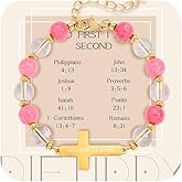 DIFTIDDY Tiger Eye Cross Bracelet for Men, Handmade Adjustable Christian Bracelet, Natural Stone Religious Faith Jewelry Gifts (Pink, GOD FIRST I AM SECOND)