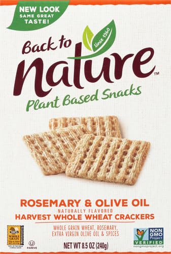 BACK TO NATURE ROSEMARY & OLIVE OIL HARVEST WHOLE WHEAT CRACKERS – DAIRY FREE, NON-GMO, MADE WITH WHOLE GRAIN WHEAT & SEA SALT, DELICIOUS & QUALITY SNACKS, 8.5 OUNCE