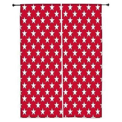 Snoogg White Stars Red Pattern Polyester Drapes Blackout Curtains