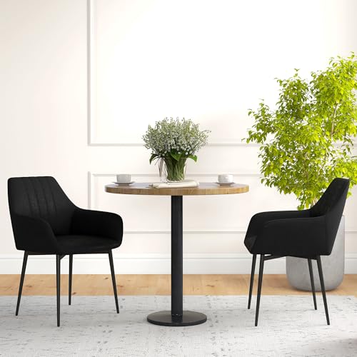 HOMCOM Dining Chairs Set of 2, Upholstered Kitchen Chairs, Linen Fabric Accent Arm Chairs with Metal Legs, Black