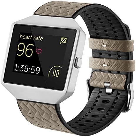 Fitbit Blaze Bands with Frame, TENGL Leather TPU Replacement Sport Strap with Sliver Frame for Fitbit Blaze Smart Fitness Watch, Large Small, Gray