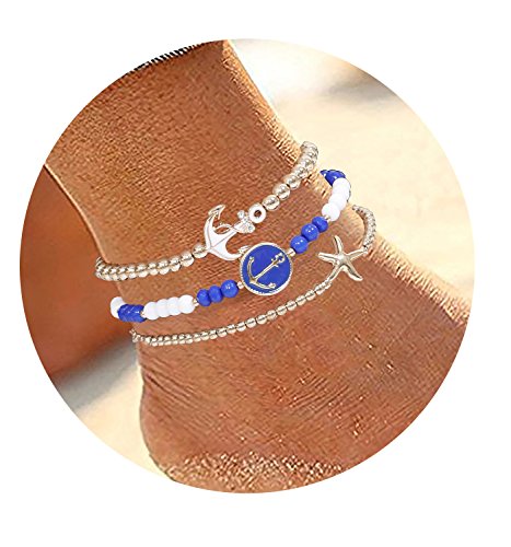 MOLOCH Anklets For Women Starfish Anchor Ankle Bead Chains Bracelets Adjustable Beach Anklet Foot Jewelry Set For Girls - Thumbnail 7