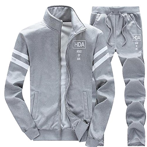 M2MO Mens Casual Sports Tracksuit Zipper Joggers Set Jacket & Pants