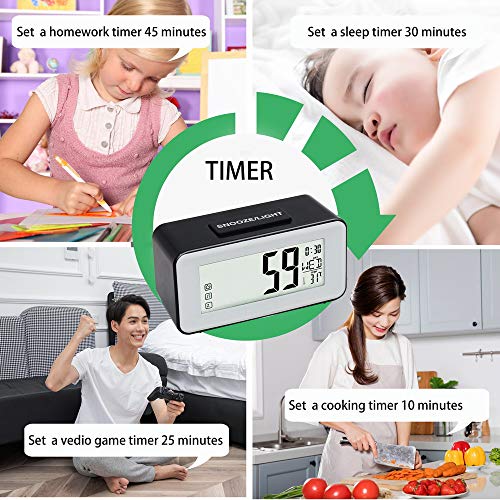 HAPITO Digtal Alarm Clock for Bedrooms - Sound Activated Backlight, Snooze, Time/Date/Temperature Display, 12/24 Hr and 16 World Time Zones for Kids, Desk, Bedside, Travel (Black) - Thumbnail 4