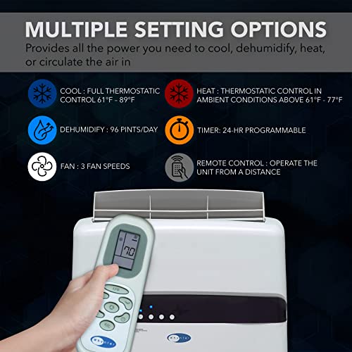 Whynter ARC-12SDH 12,000 BTU (6,884 BTU SACC) Dual Hose Cooling Portable Air Conditioner, Heater, Dehumidifier, and Fan with Storage Bag, Up To 400 sq ft in White