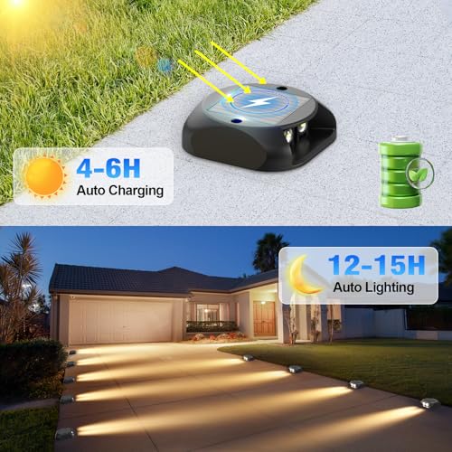 Quntis 8 x Outdoor Solar LED Step Lights Warm White Light 3000 K, Solar Stair Lights IP65 Waterproof, Solar Lamp for Ground Paths Sidewalks Garden Spotlights Solar Steps
