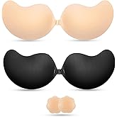 BHDUDF 2 Pieces Strapless Sticky Push-Up Bra for Women,Adhesive Invisible Backless Nipple Covers