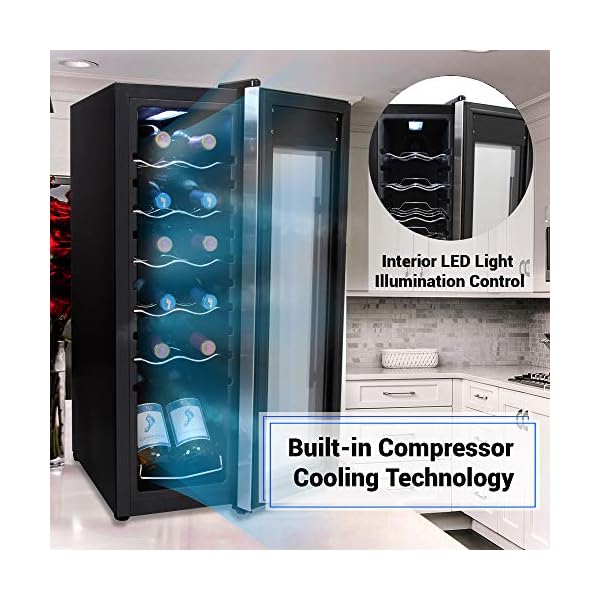 12-Bottle-Wine-Cooler-Refrigerator-White-Red-Wine-Fridge-Chiller-Countertop-Wine-Cooler-Freestanding-Compact-Mini-Wine-Fridge-12-Bottle-wDigital-Control-Stainless-Steel-Door-NutriChef-PKCWC12