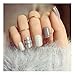Dongcrystal 24pcs Gray and White False Nail with Gray Line Acrylic Artificial Full Fake Nails Nail Art Tips