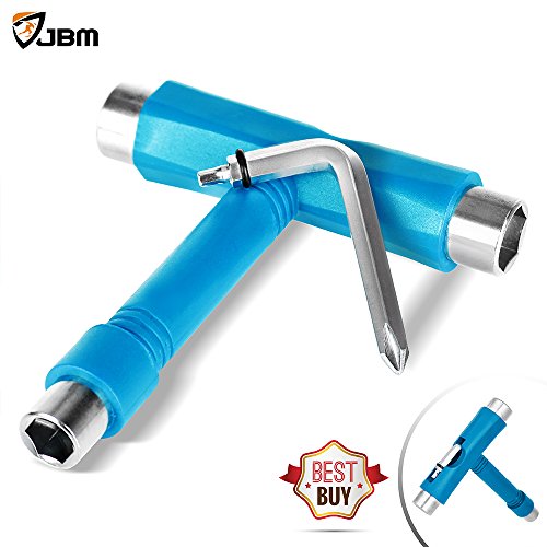 JBM Skate Tool All in One (4 Colors) Multi Function Skateboard T Tool Accessory with T type Allen Key and L type Phillips Head Wrench Screwdriver (Blue)