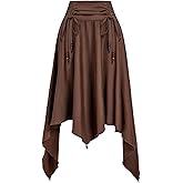 WDIRARA Women's Goth Drawstring Ruffle Midi Skirt Ruched Asymmetrical Hem Flowy Skirts