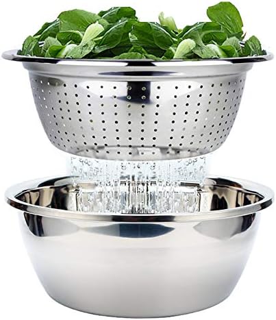 FAB4HOME Stainless Steel Colander with Bowl Colander Mixing Bowl Metal Food Strainer Kitchen Food Preparation Set, 26cm