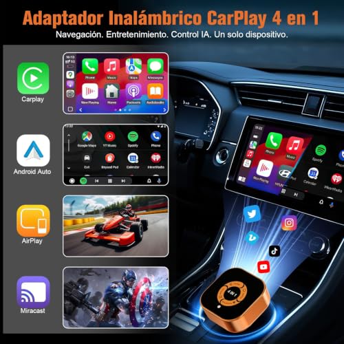 4 in 1 Wireless CarPlay Adapter: Wireless CarPlay and Android Auto Wireless AirPlay and Miracast - Dual Band WiFi 2.4/5 GHz - Plug & Play Automatic Connection for Cars with Wired CarPlay