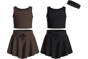 Essenclo Flowy Girls Butterfly Shorts Skirts w/Pockets & Athletic Sleeveless Tank Tops, Dance Tennis Cheer Running (5pc Set)