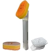 Smilyeez Grey Soap Dispensing Dish Wand &ndash; Scrub Brush + 2 Cute Non-Scratch Sponge Heads