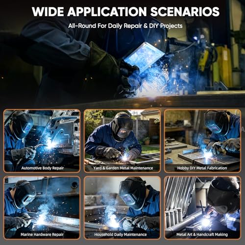 H HZXVOGEN 145A MIG Welder, 240V Gasless MIG Welder Welding Machine, 3-in-1 Flux Core MIG/ARC/Lift TIG, Synergic Control, IGBT Inverter, LED Display, MIG145II