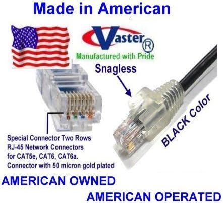 SuperEcable - USA-0671 - 22 Ft UTP Cat5e - Made in USA - BLACK โ UL 24Awg Pure Copper โ Ethernet Network Patch Cable