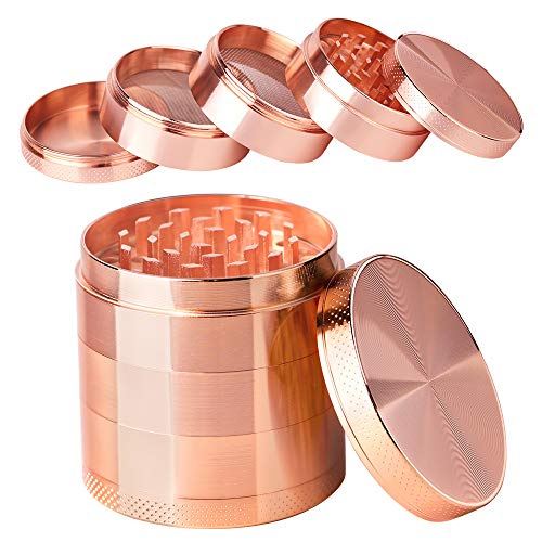 iRainy [5 Piece] Spice Herb Grinder with Pollen Catcher, 2.1 Inch, Metal Rose Gold - Thumbnail 6