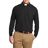 Men's Clergy Tab Collar Polo Shirt Long Sleeve Pastor Minister Preacher Shirt Priest Tops
