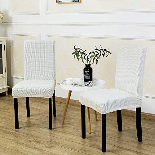 4 Pack Armless Chair Slip Covers for Dining Room Kitchen Slipcovers Soft Jacquard Home Decor White