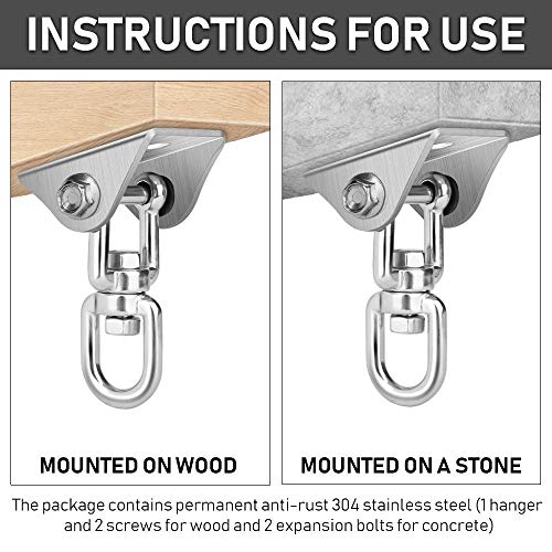Molbory Deckenhaken Hängesessel, 500KG Kapazität Edelstahl Deckenhaken 360° Dreh Schaukelhaken für Betonholz, Hängematte… – Bild 5
