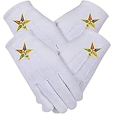 Masonic White OES Order Of The Eastern Star Cotton Gloves Embroidered Logo. (2 Pairs)