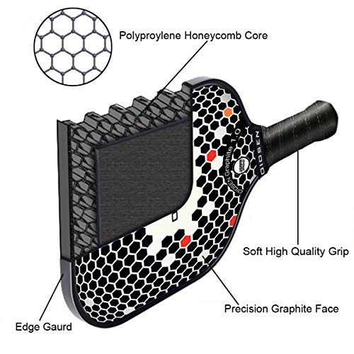 OIOSEN Graphite 1.0 USAPA Approved Pickleball Paddle - Polypropylene Honeycomb Core and Graphite Carbon Fiber Face with Portable Paddles Cover Case