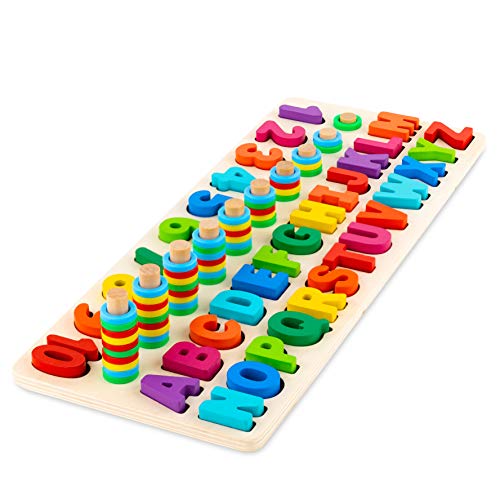 Toy To Enjoy Wooden Alphabet & Numbers Puzzle Toy for Kids - Number 1-10 and ABC Letters Montessori Jigsaw - Learning & Early Educational Toy for Number Counting & Shape Sorting. - Thumbnail 6
